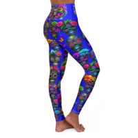 High Waisted Yoga Leggings -Skulls in Blue - Image 4