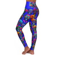 High Waisted Yoga Leggings -Skulls in Blue
