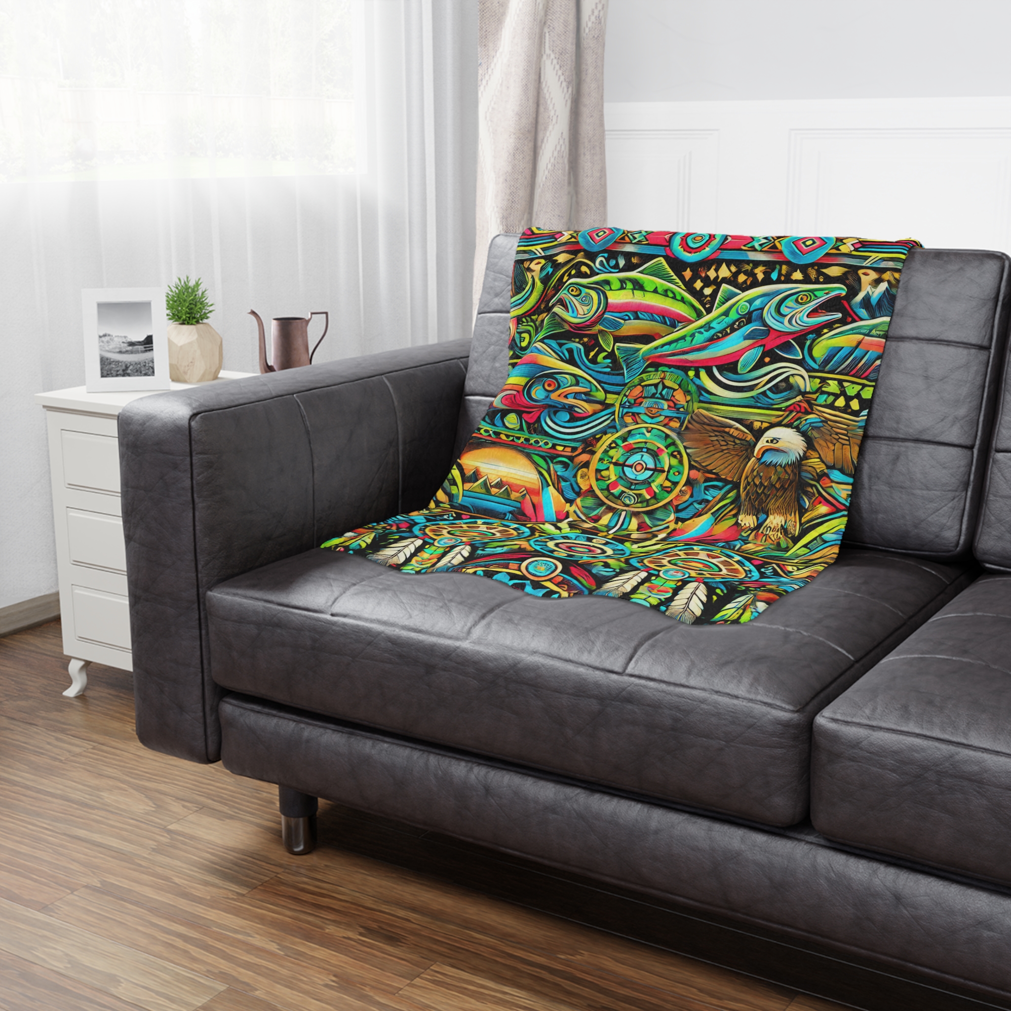 Native Fish Microfiber Blanket - Image 4